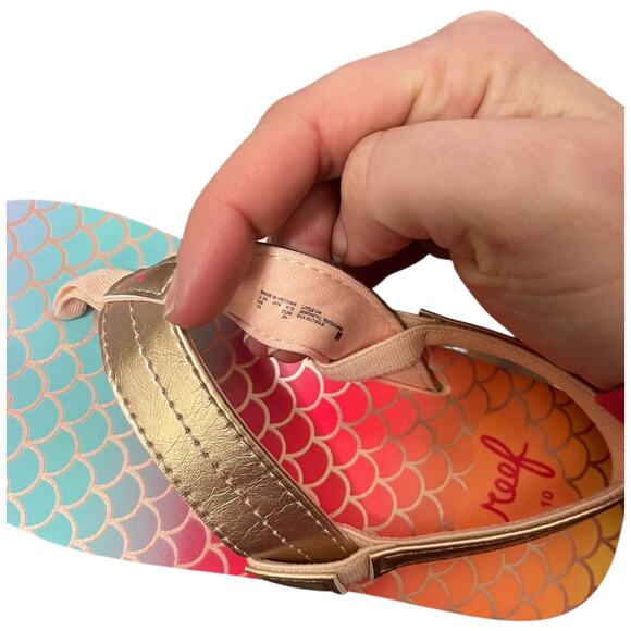 Reef Little Uni Gold rainbow mermaid flip flop sandal heel strap toddler 10 NWOT - Picture 5 of 5